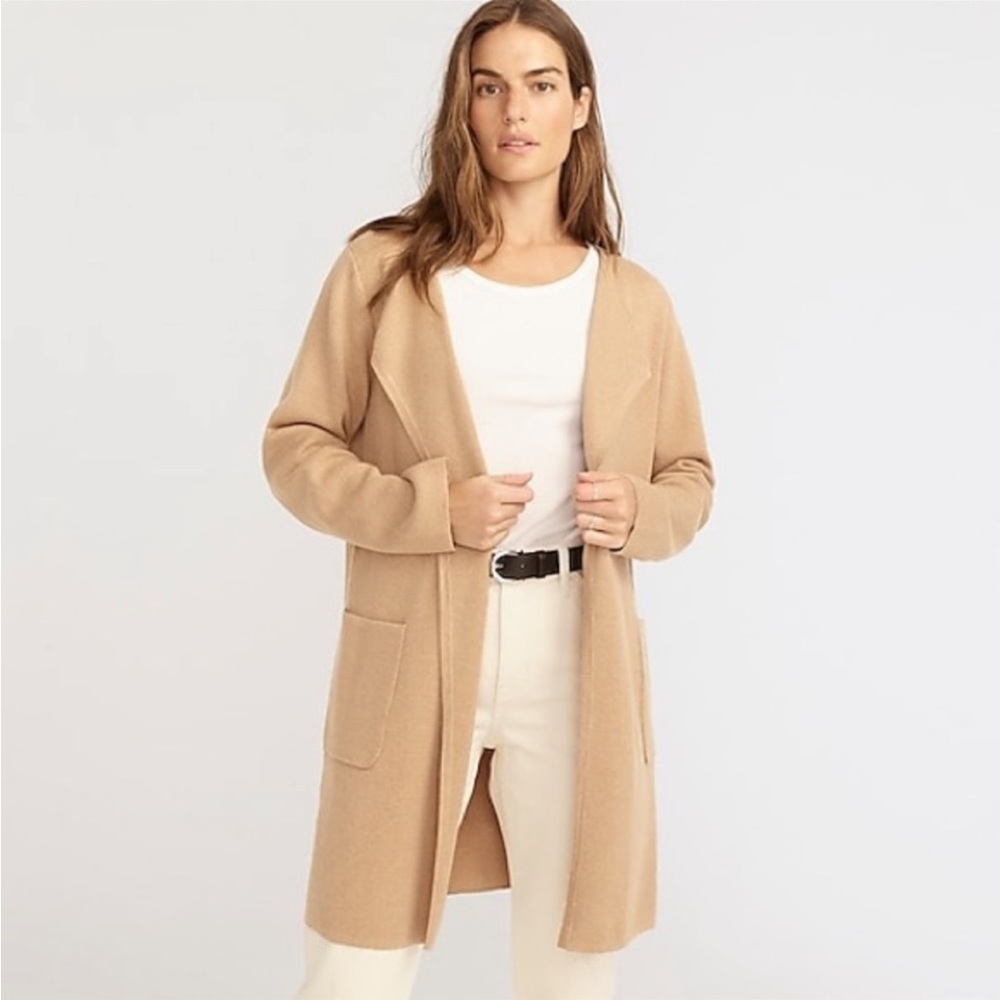 COPY - J. Crew Juliette Collarless Wool Blend Sweater-Blazer Tan Size Large